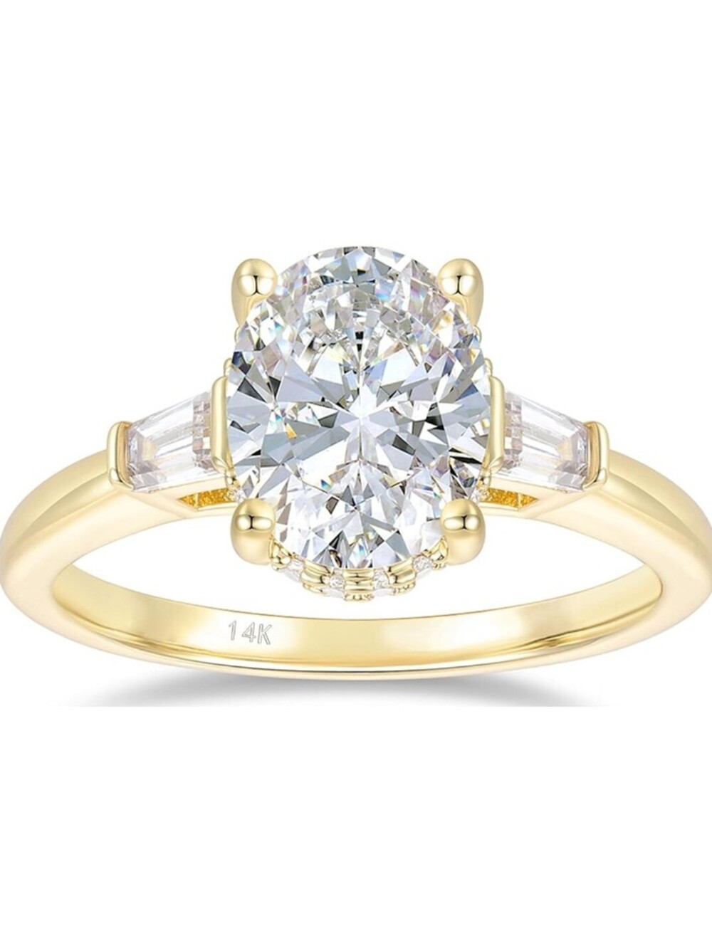 14K Gold 2CT Oval Moissanite Three Stone Engagement Ring Size 8